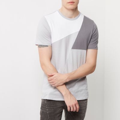 Grey colour block T-shirt